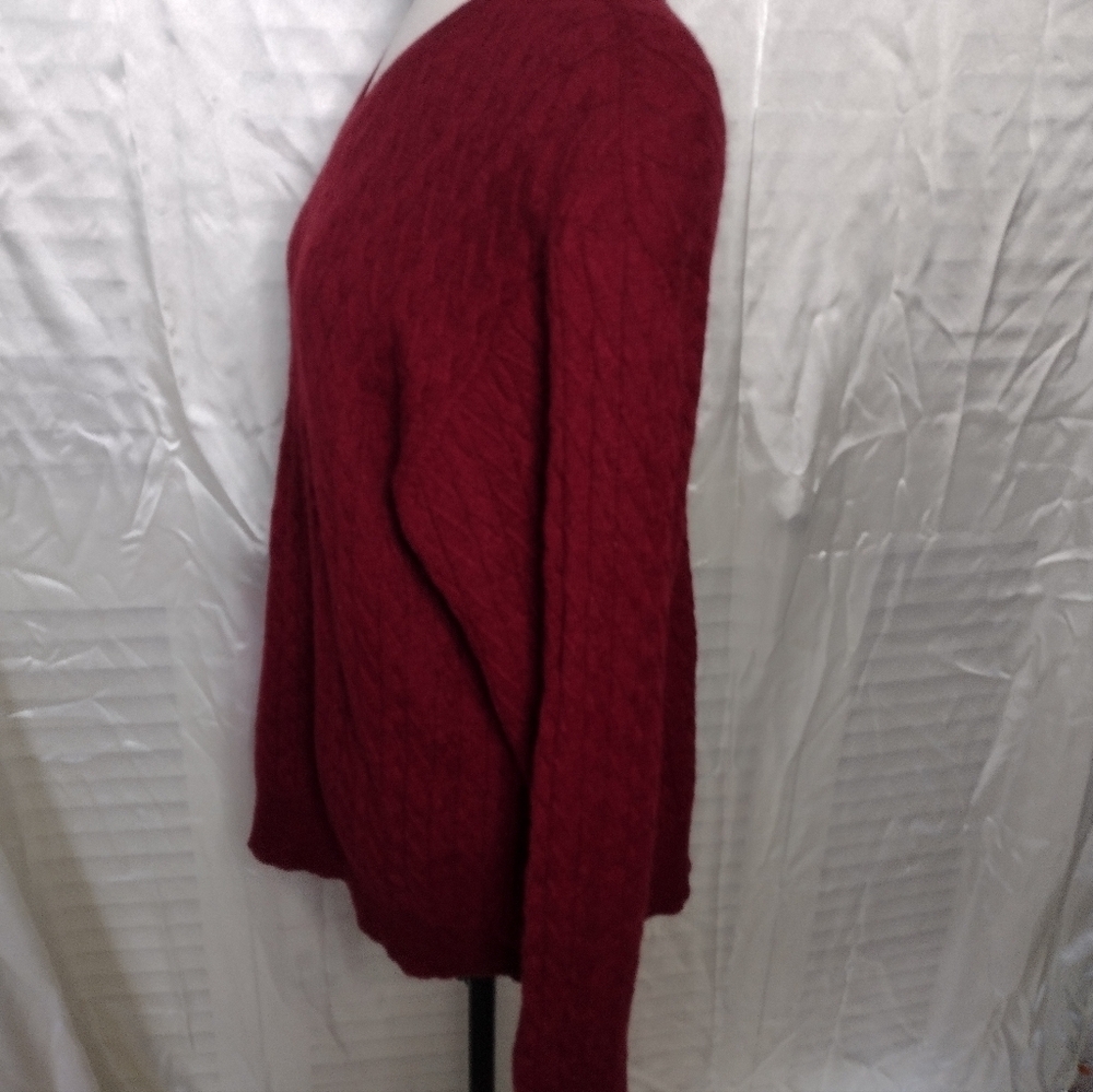 JOSEPH ABBOUD Mens L 100% BABY ALPACA Sweater Burgundy Cable Knit Made in Peru - Picture 3 of 8